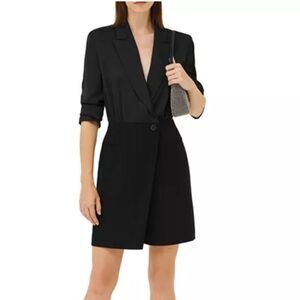 Marella Polis Peak-Lapel Satin Crepe Shift Dress Black Size 6